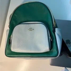 Coach | Bags | Coach Green And Gray Backpack With Gold 